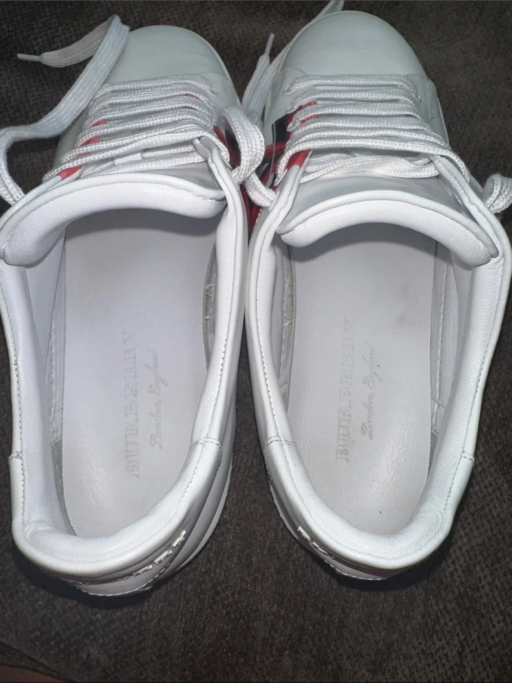 Burberry White Leather Sneakers with Red and Black Graphic